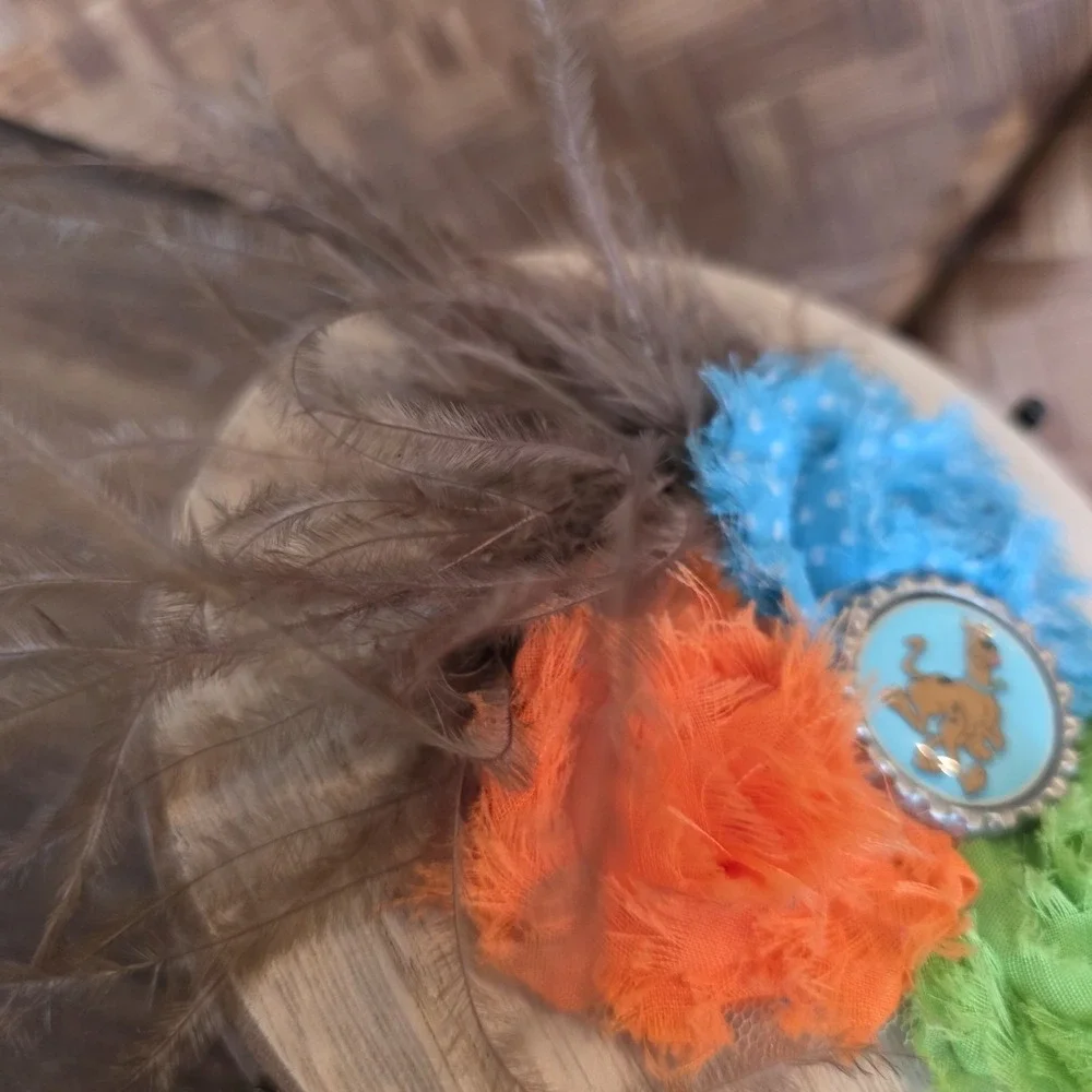 Scooby-Doo Bottlecap Hair Accessory‎ Feathers Orange Blue Green Chiffon Roses